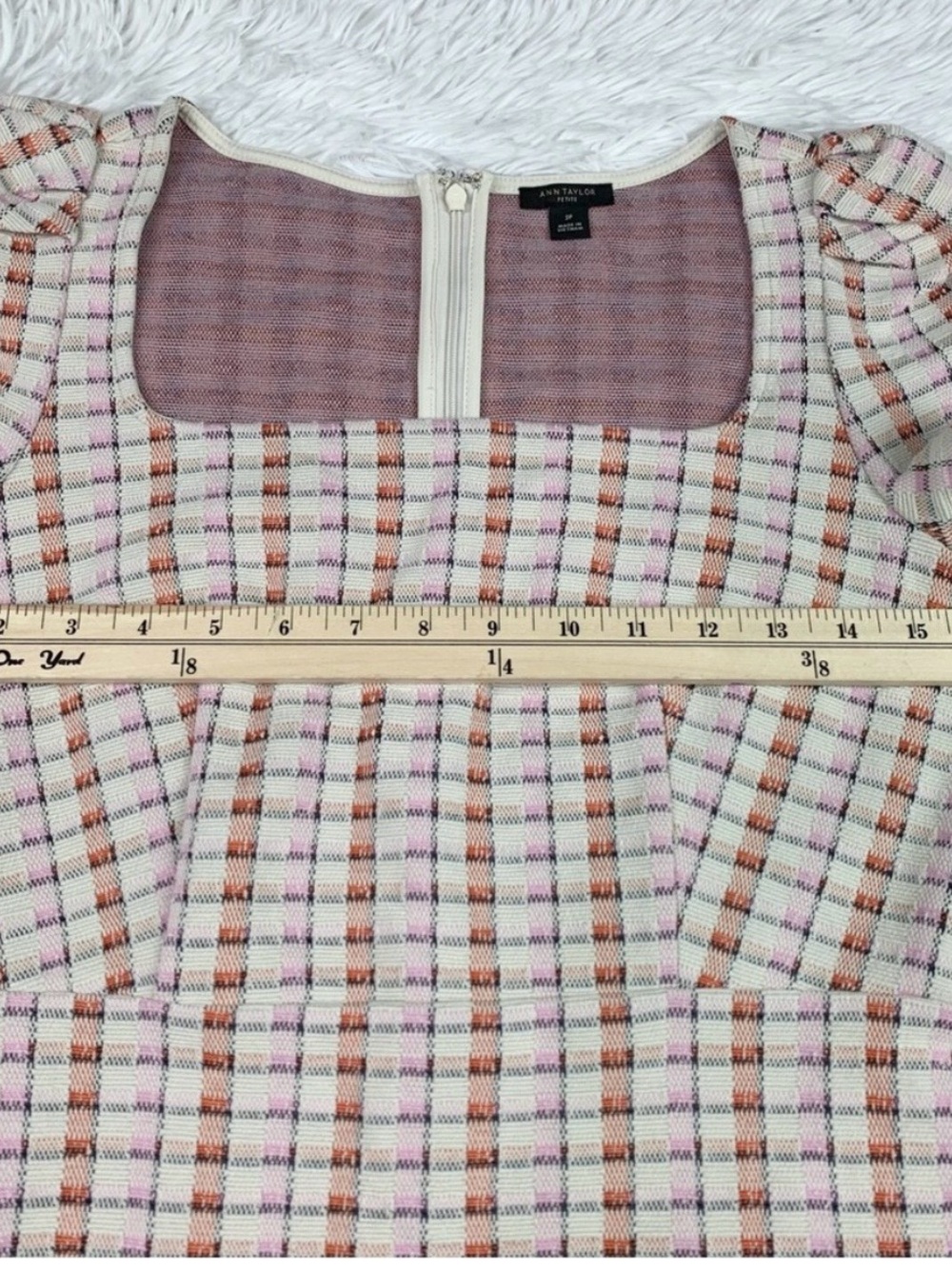 Plaid square neck cap sleeved preppy sheath dress 2p - Picture 6 of 10